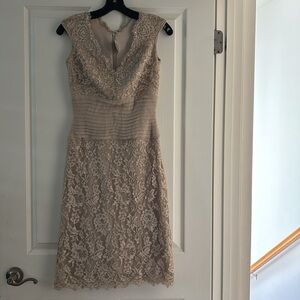 Tadashi Beige/Nude Intricate Beaded Lace Dress Sz 0